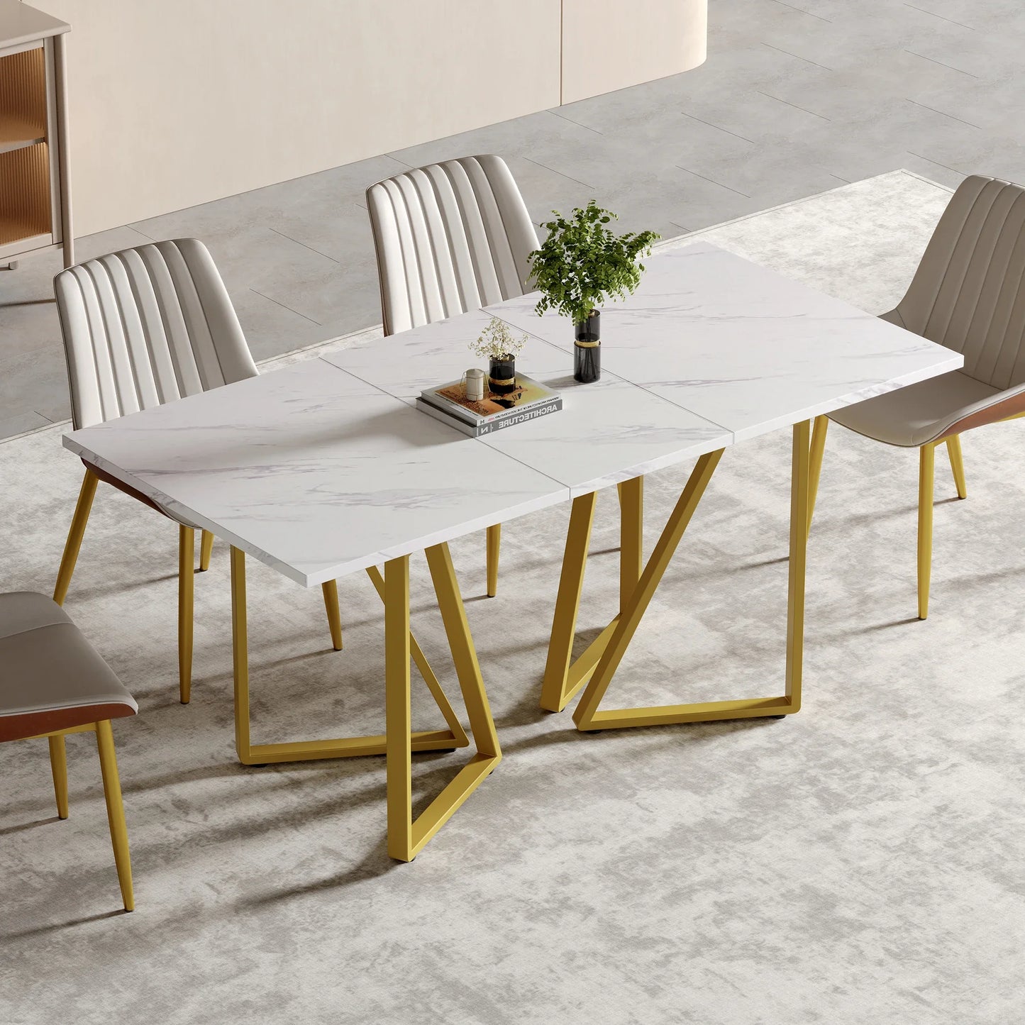 Utdragbart Matbord med Marmormönster – Modern Design för Matsal & Kök