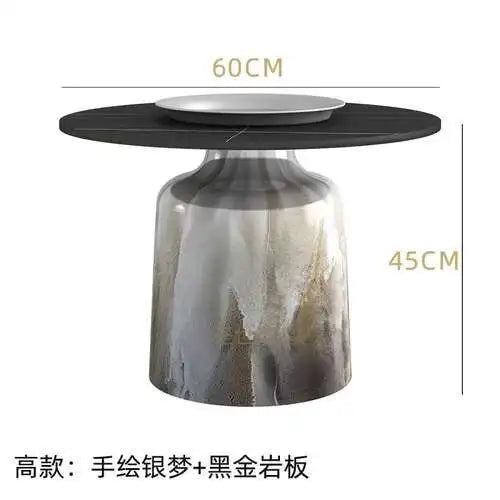 soffbord i marmorsten, fransk rund låg sidobord – nordisk uppsättning för vardagsrumsdekoration