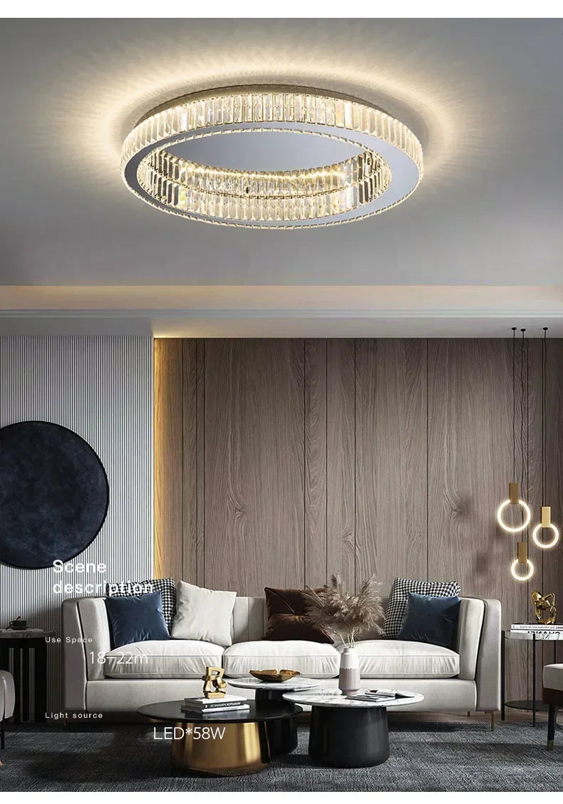 Kristallrund LED-taklampa – Lyxig Design i Guld & Silver för Hemmet