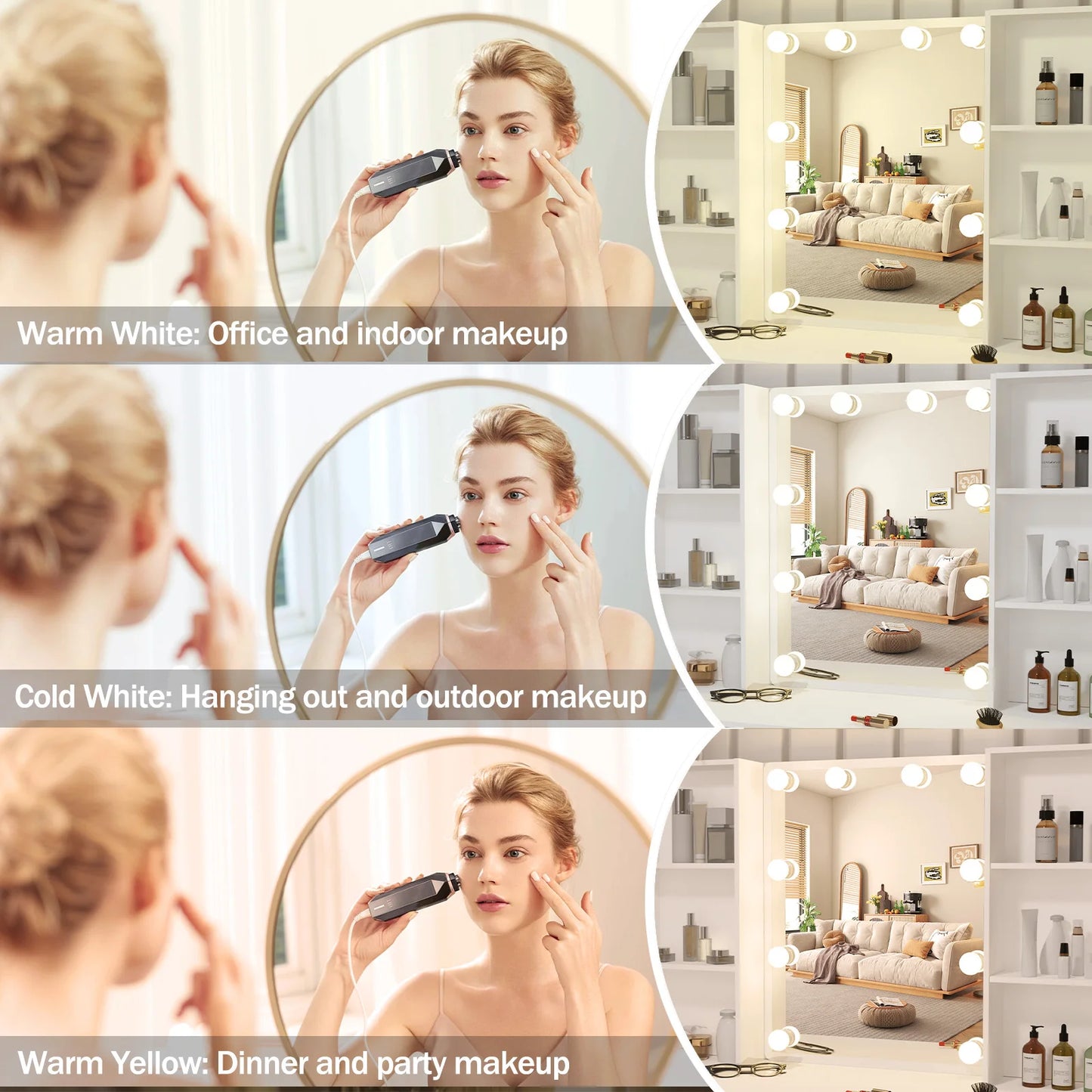 Sminkbord med LED-spegel, 3 lådor och förvaringsskåp – Yamissi/Onesaimei