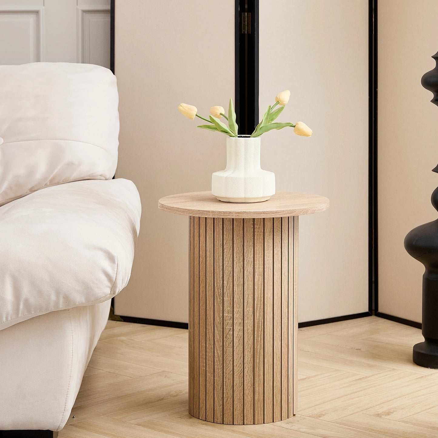 Set med 2 Runda Soffbord i Nordisk Stil – Trälook / Marmormönster