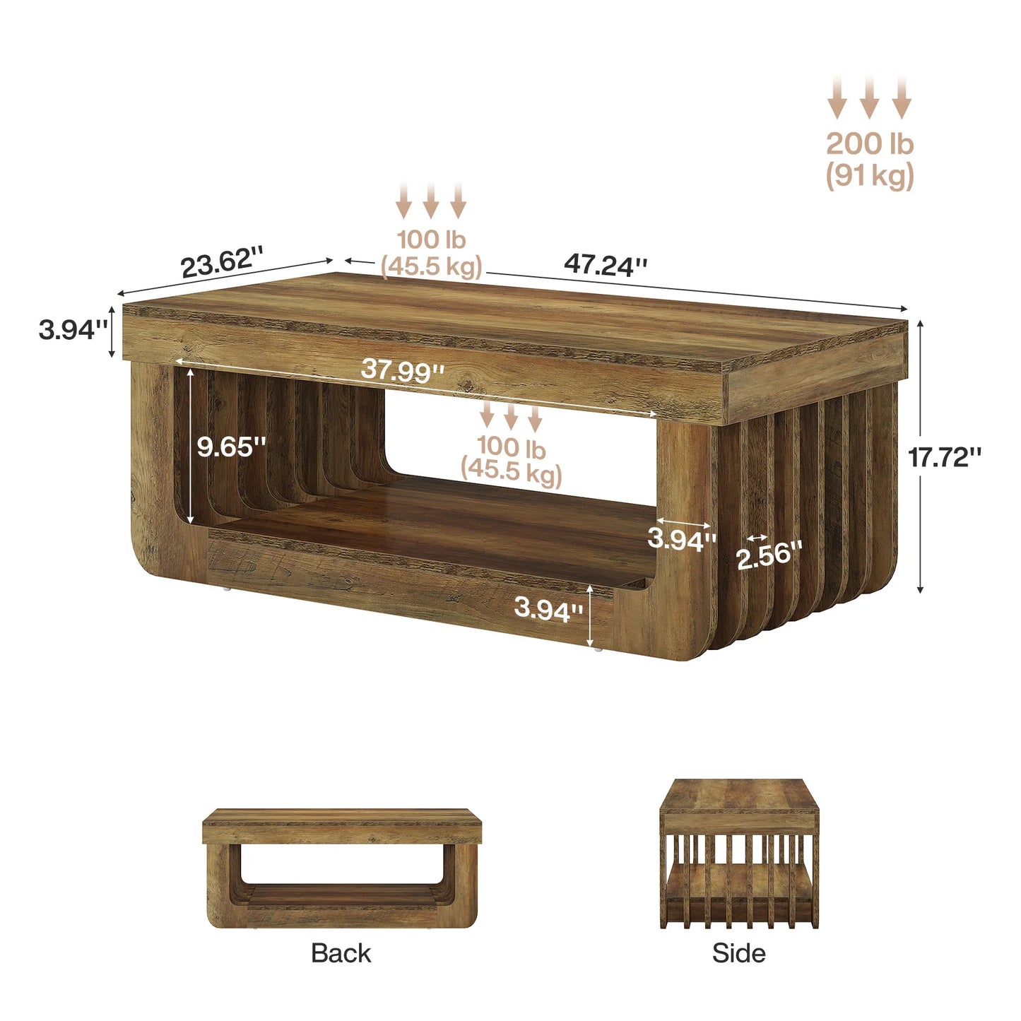 Tribesigns Rektangulärt Soffbord med Förvaring – 2 Våningar, 120 cm Bredd
