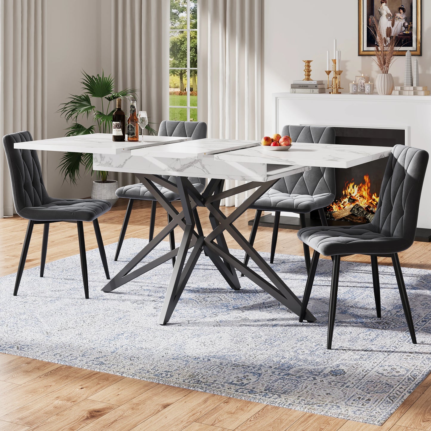 Utdragbart matbord 120–160 × 80 cm – valnötslook med svarta metallben