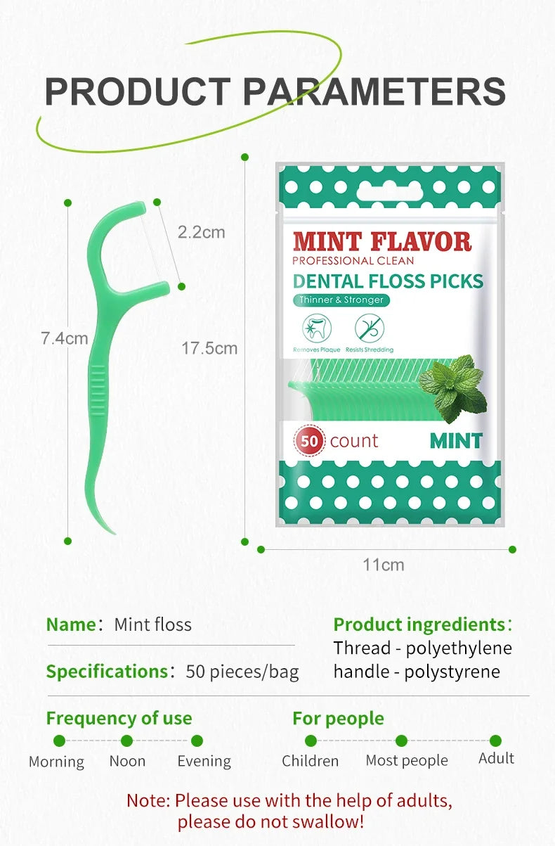 🦷 300-pack Tandtrådspinnar med Mintsmak – Ultratunna – För Vuxna – Hem & Resa