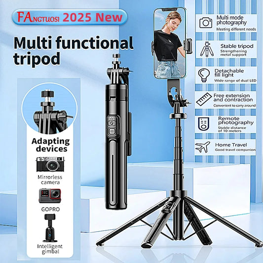 FANGTUOSI 2025 Bluetooth Selfie-stativ – 130 cm, 4-bens Design med Fjärrkontroll