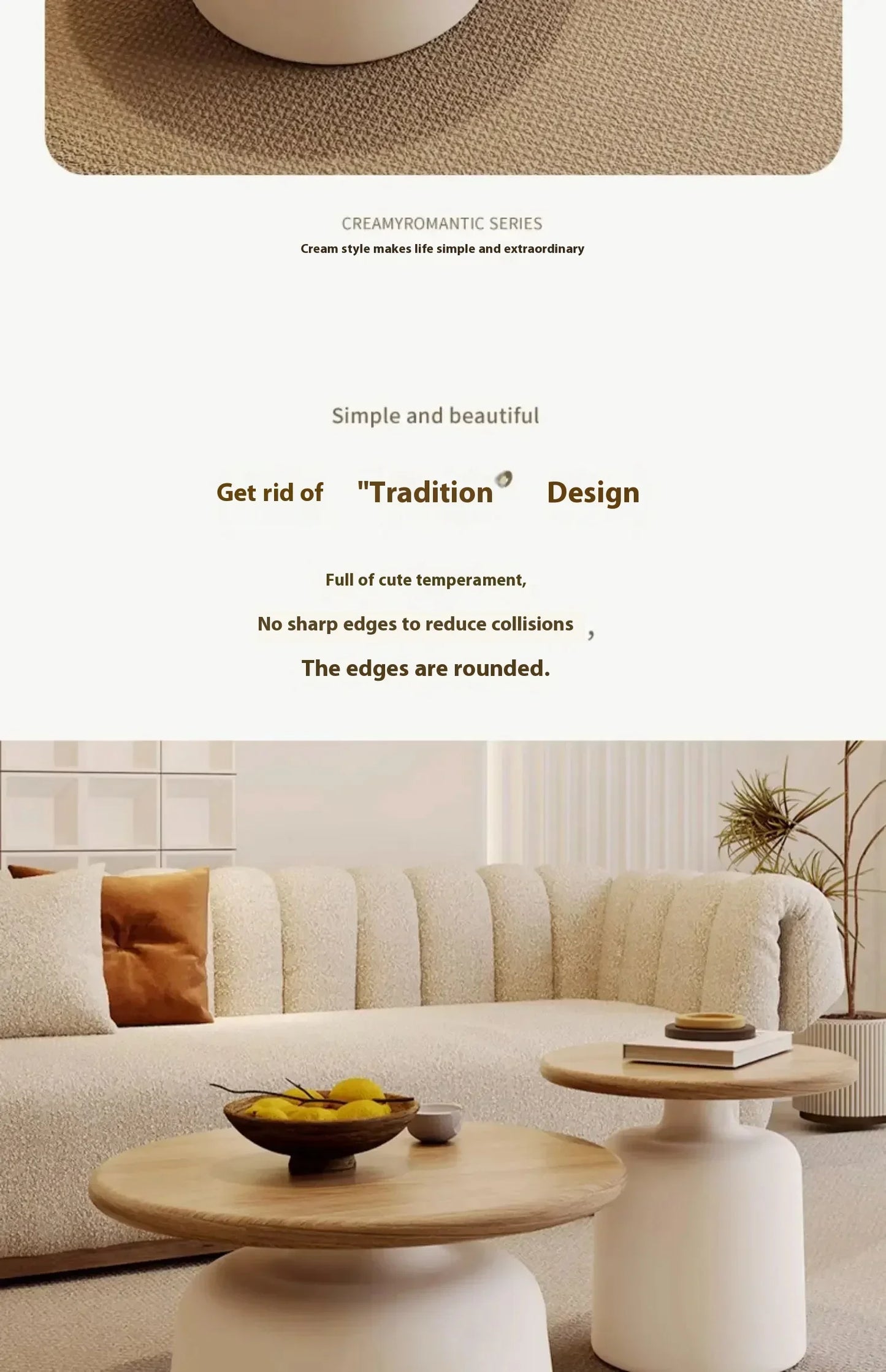 Nordisk Rund Soffbordssats – Modern Design i Trä & Vit Metall