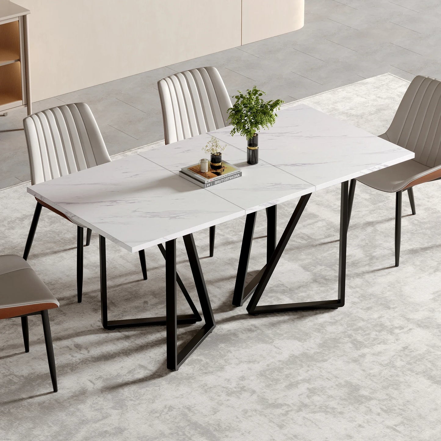 Utdragbart Matbord med Marmormönster – Modern Design för Matsal & Kök