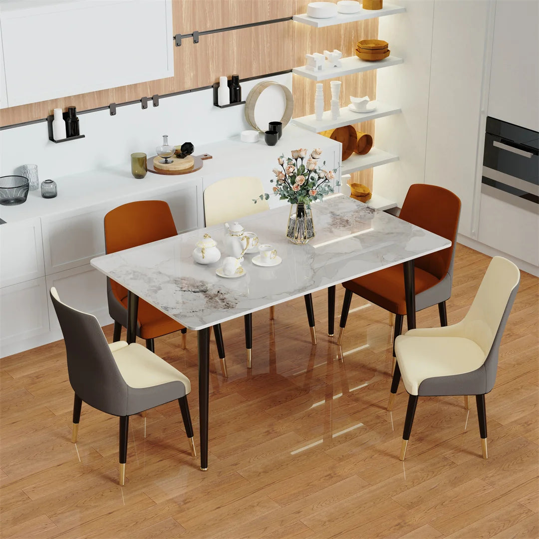 LUVODI Matbord 120 cm – Lyxigt Marmormönster med Metallben för 4–6 Personer