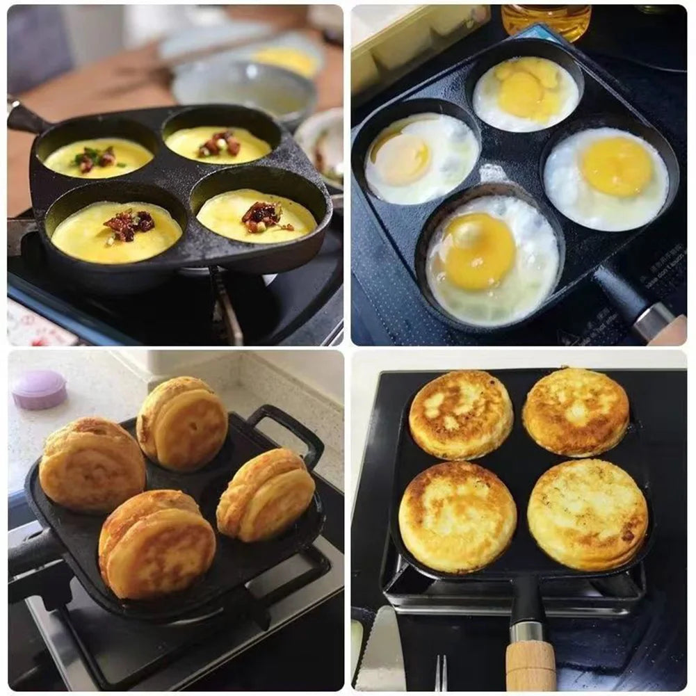 4-håls stekpanna i gjutjärn – Perfekt för frukostälskare!