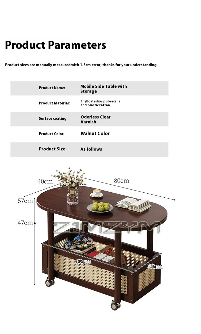 Mobil Soffbord – Dubbellagers Förvaring, Antik Stil, Sidobord för Vardagsrum