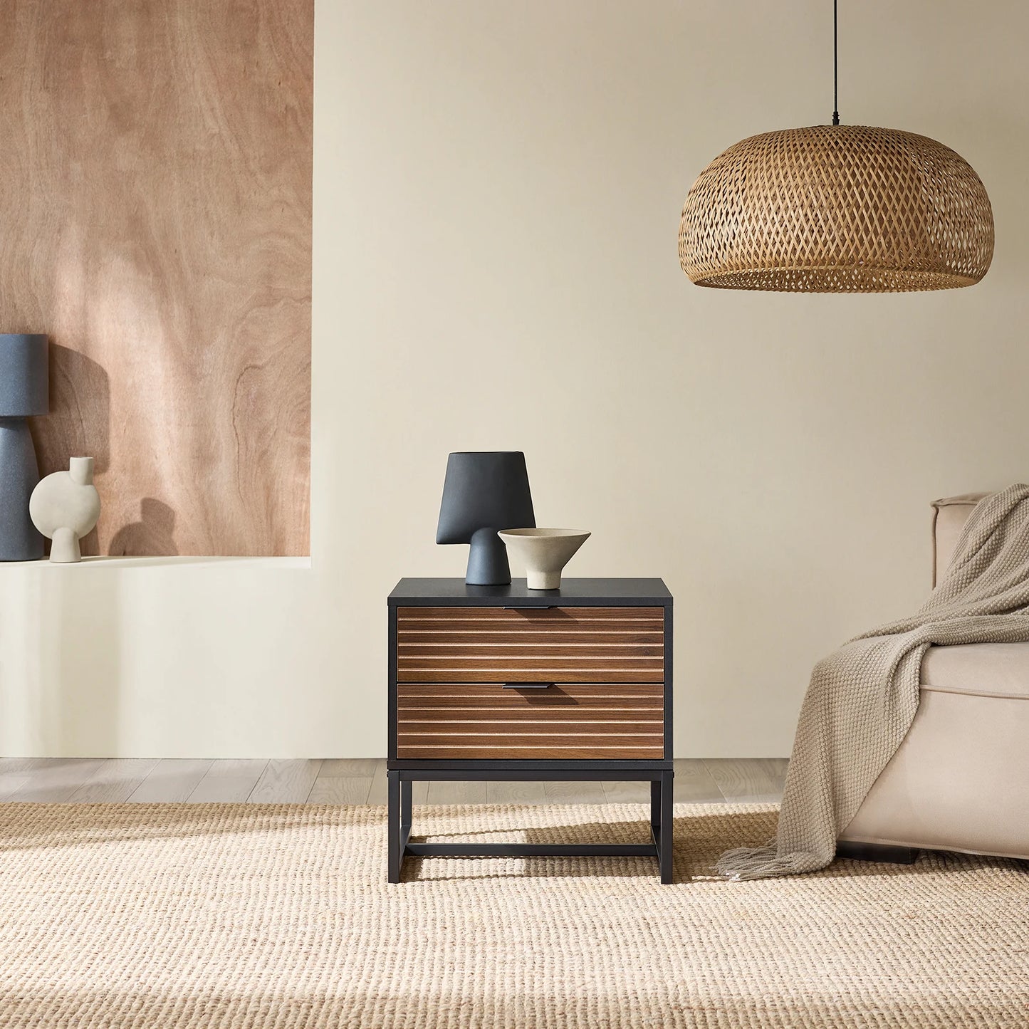 SoBuy Sängbord med 2 Lådor – Svart/Brun med Industriell Känsla (50 × 50 × 40 cm)