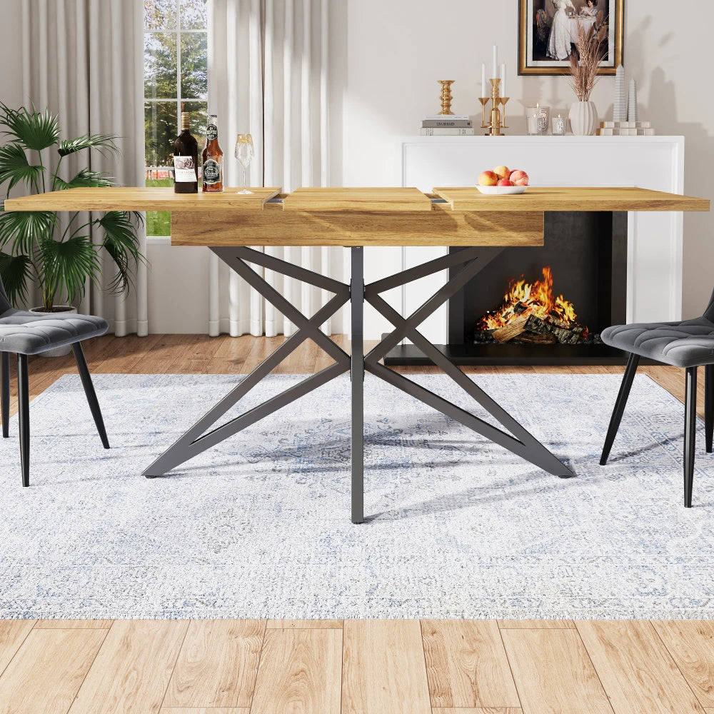 Utdragbart matbord 120–160 × 80 cm – valnötslook med svarta metallben