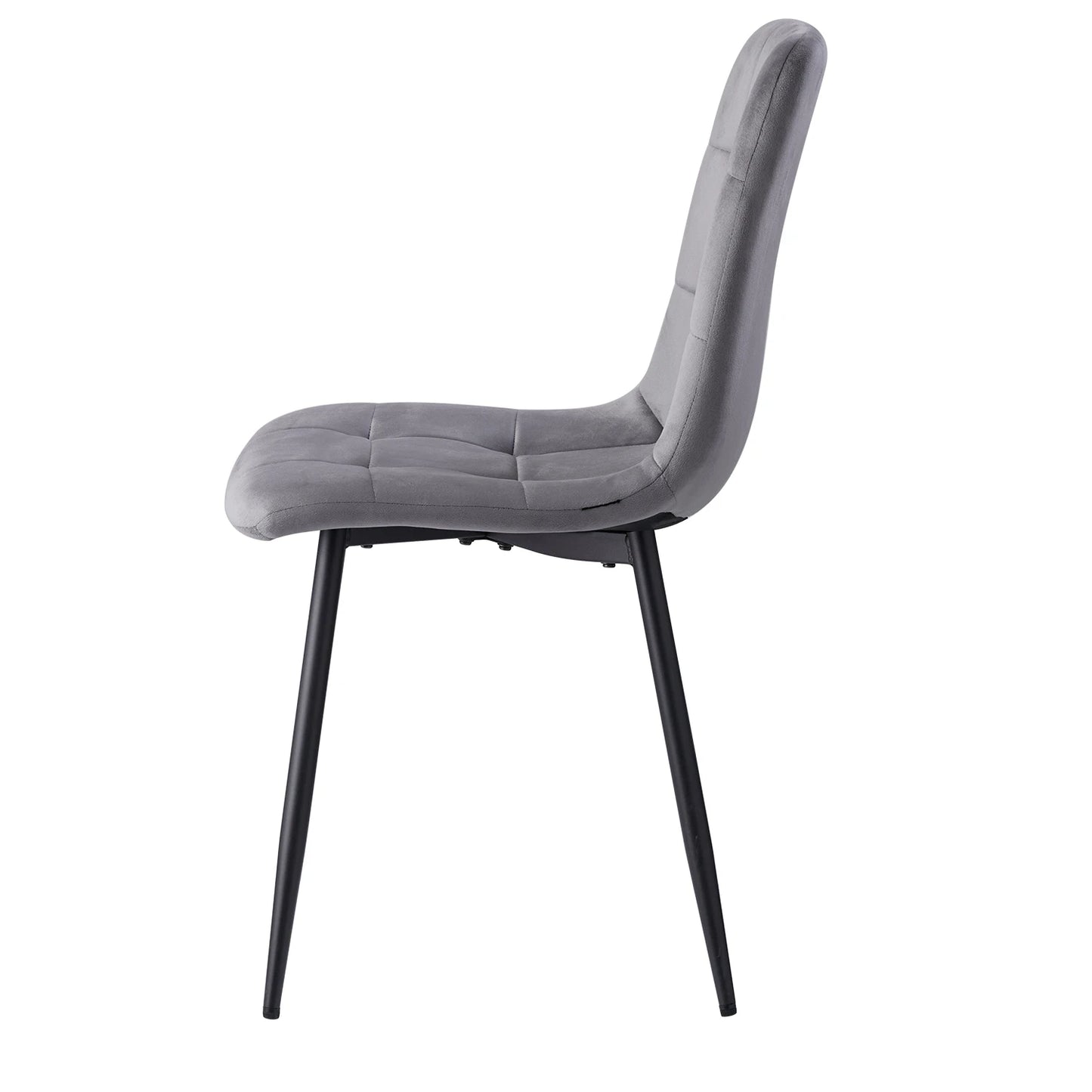4-pack moderna matstolar i sammet med stoppad sits och metallben, nordisk minimalistisk stil, grå