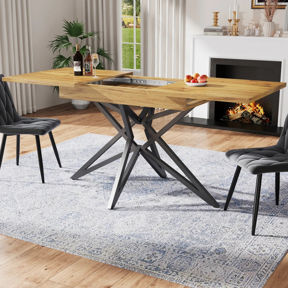 Utdragbart matbord 120–160 × 80 cm – valnötslook med svarta metallben