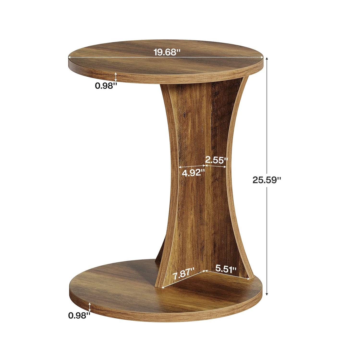 Tribesigns C-formad rund sidobord – 2-nivå rustikt soffbord, 19" med stabil bas