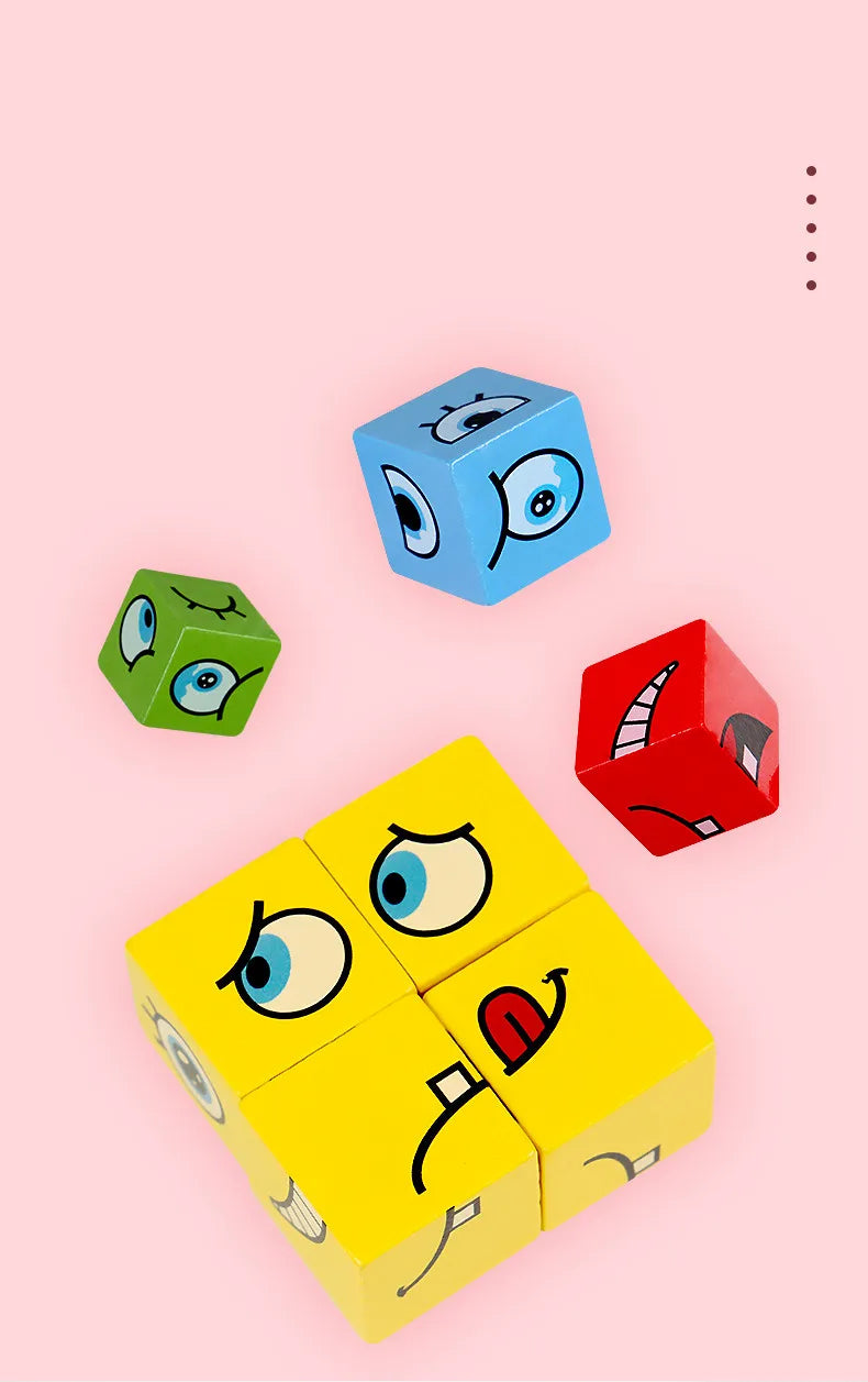 Datgo Träpussel – Ansiktsuttryck & Byggklossar – Montessori Spel för Barn