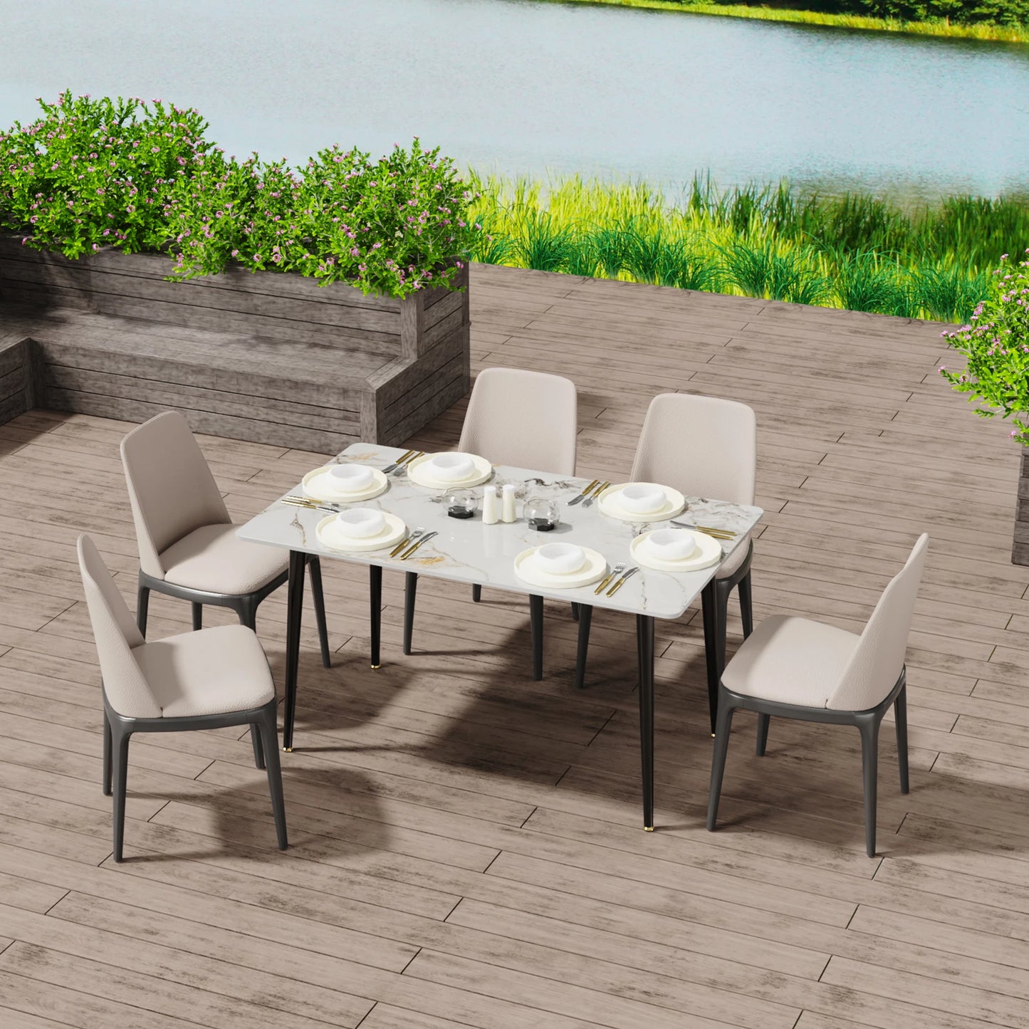 LUVODI Matbord 120 cm – Lyxigt Marmormönster med Metallben för 4–6 Personer