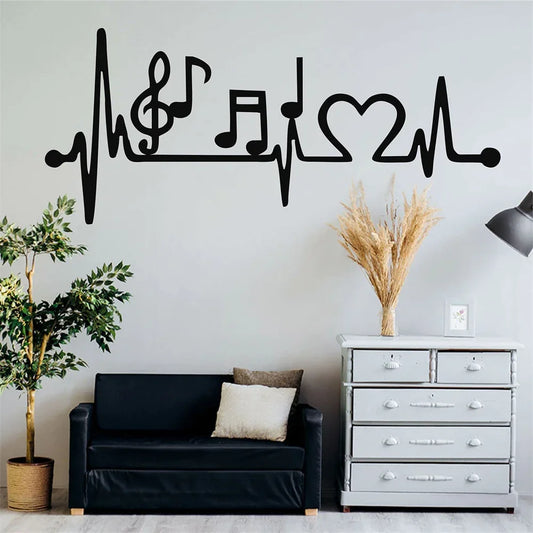 🎶🖤 Väggkonst i Metall – “Music with Heart” – Svart Matt Dekor för Sovrum, Vardagsrum & Badrum