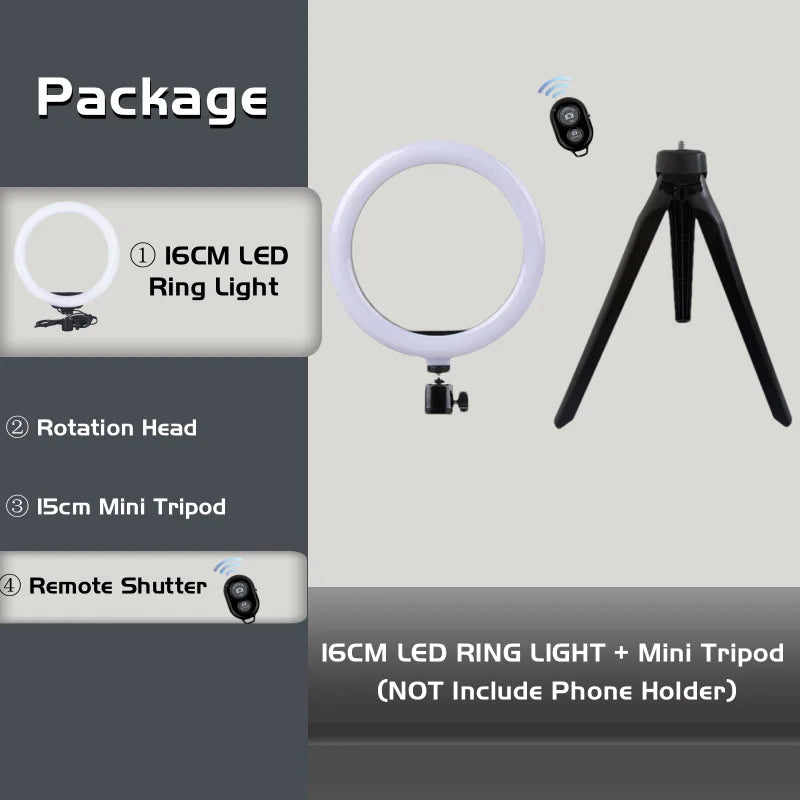 LED Ringljus med Stativ – 16/26/30 cm – USB – 10 Ljuslägen – För Makeup & Video
