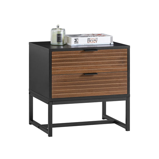 SoBuy Sängbord med 2 Lådor – Svart/Brun med Industriell Känsla (50 × 50 × 40 cm)