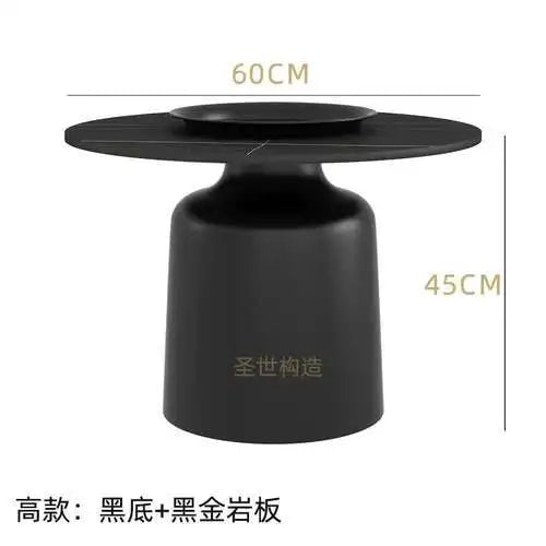 soffbord i marmorsten, fransk rund låg sidobord – nordisk uppsättning för vardagsrumsdekoration