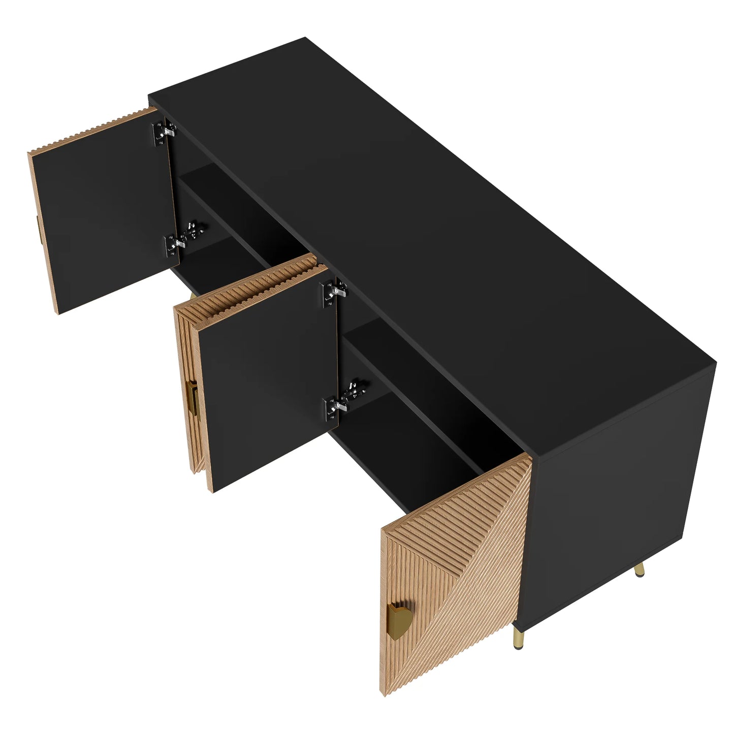 Sideboard 160 cm – Svart & Trä med Guldhandtag och Högglansiga Ben