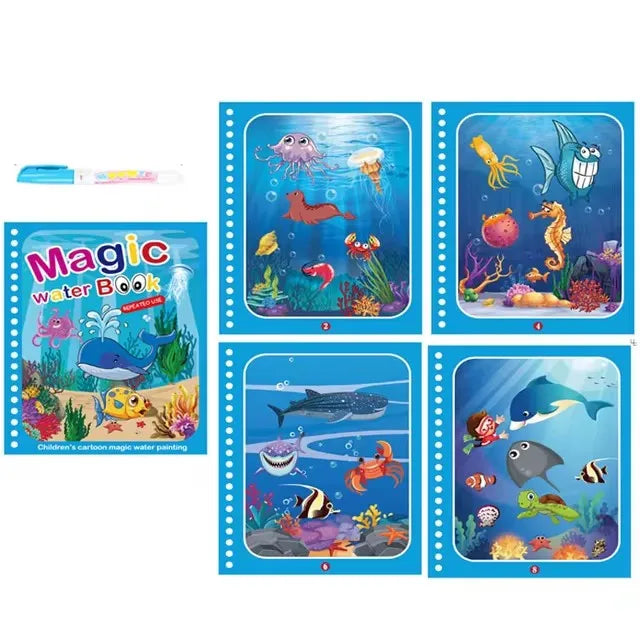 1 Bok + 1 Penna – Återanvändbar målarbok med vatten – sensorisk pedagogisk ritbok för barn (3–6 år)