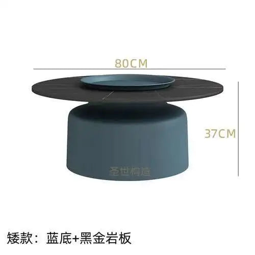 soffbord i marmorsten, fransk rund låg sidobord – nordisk uppsättning för vardagsrumsdekoration