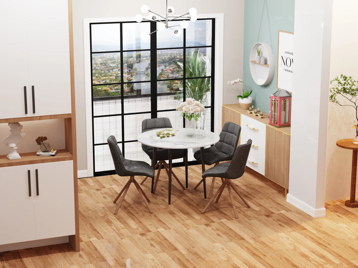 Lyxigt Runt Matbord i Sintrad Sten – 80 cm för 2–4 Personer