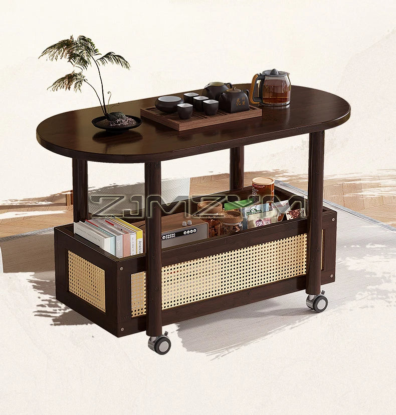 Mobil Soffbord – Dubbellagers Förvaring, Antik Stil, Sidobord för Vardagsrum