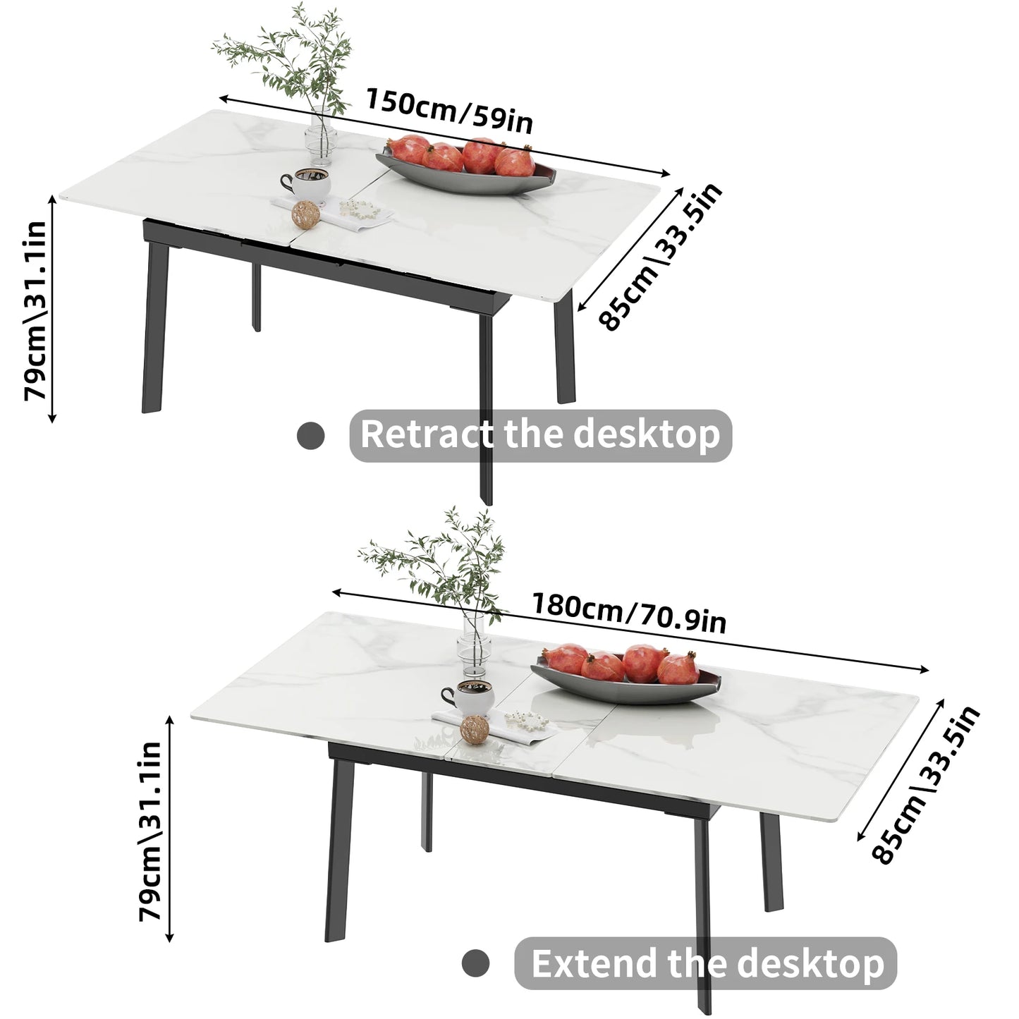 Utdragbart Matbord i Sintrad Sten – 180 cm för 8–10 Personer
