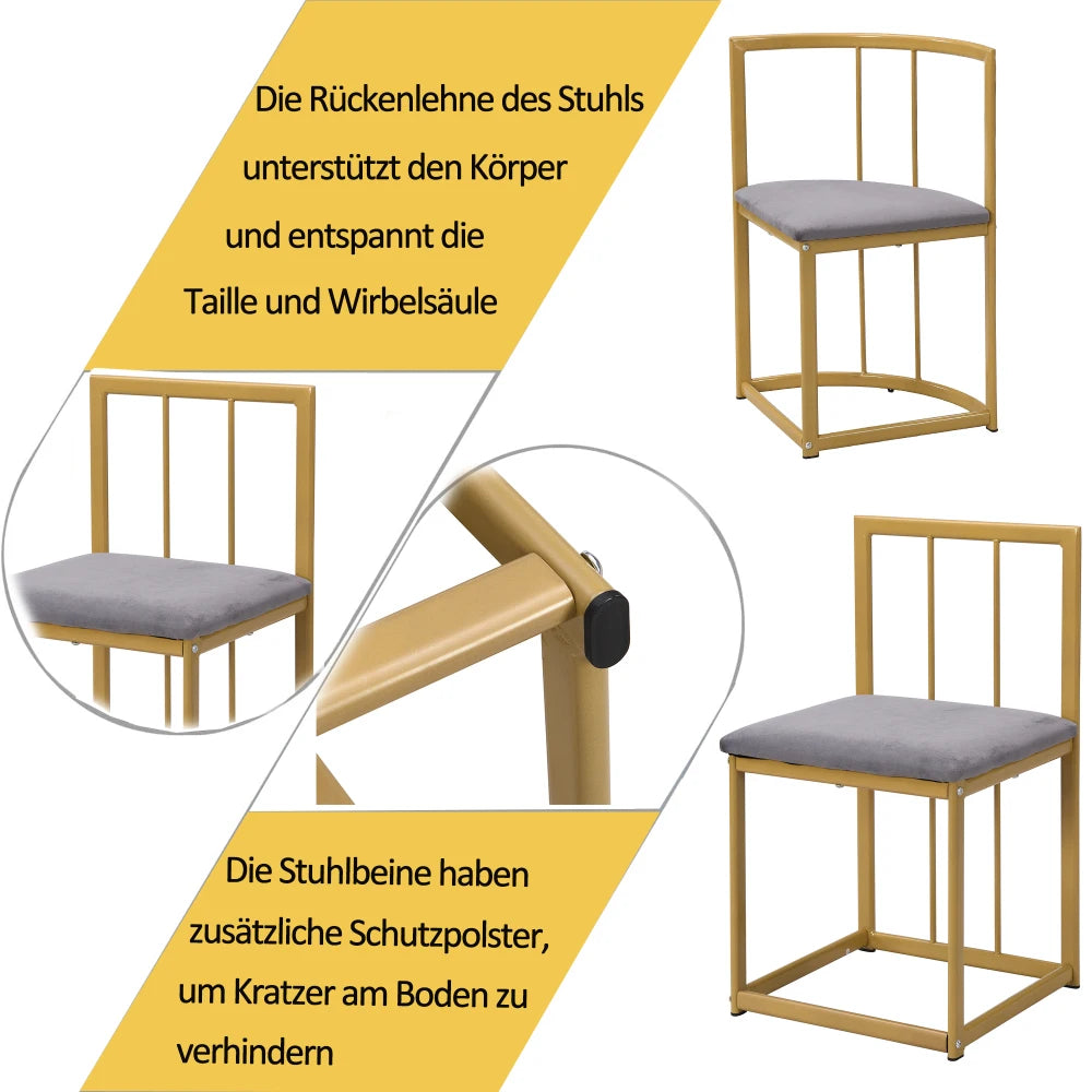 Lyxig Matgrupp med 6 Stolar – Vit Bordsskiva & Guldfärgad Ram