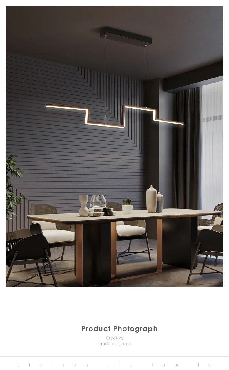 Nordisk geometrisk LED-kronljus – minimalistisk svart taklampa för vardagsrum, kök eller restaurang