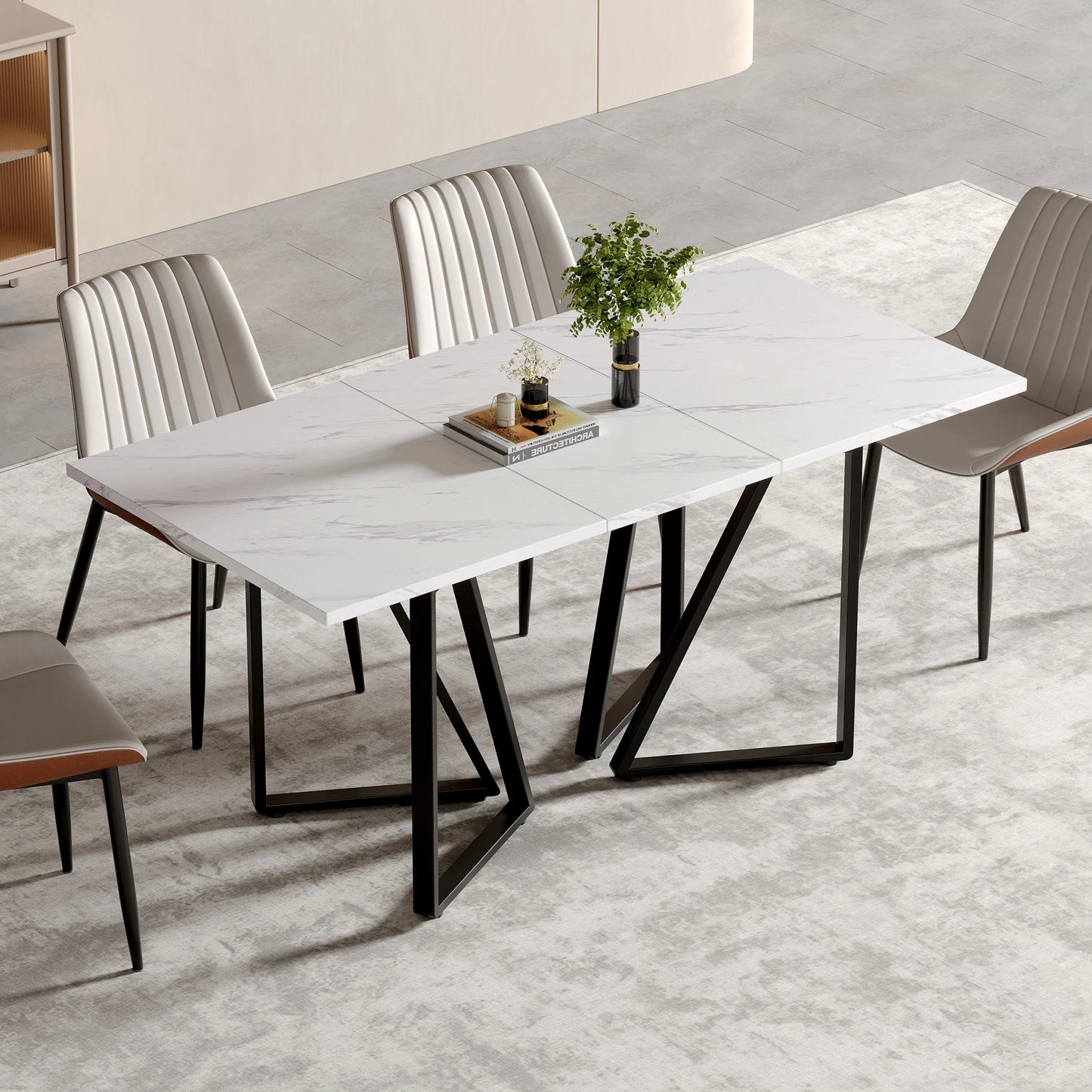 Utdragbart Matbord med Marmormönster – Modern Design för Matsal & Kök