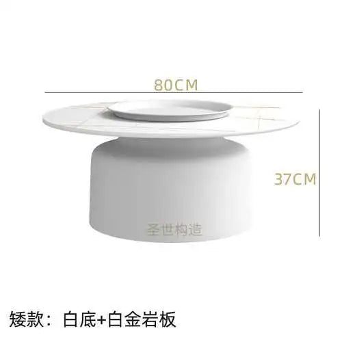 soffbord i marmorsten, fransk rund låg sidobord – nordisk uppsättning för vardagsrumsdekoration