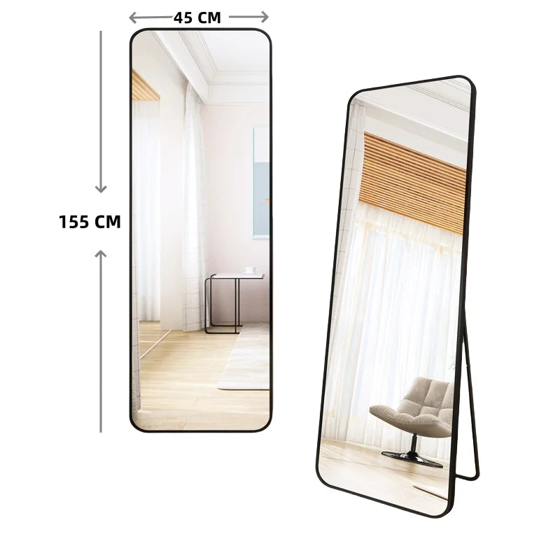Helkroppsspegel med Rundade Hörn – 155 × 45 cm i Svart
