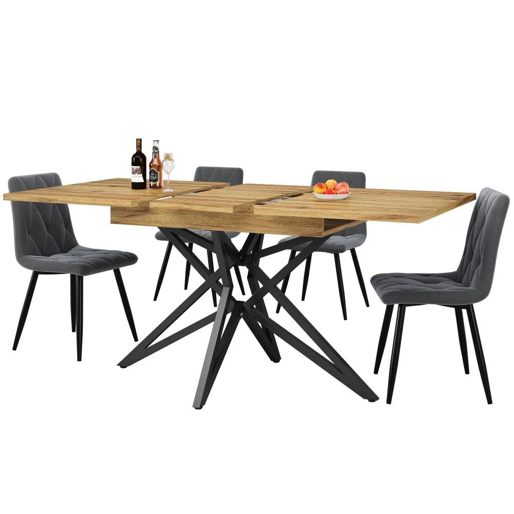 Utdragbart matbord 120–160 × 80 cm – valnötslook med svarta metallben