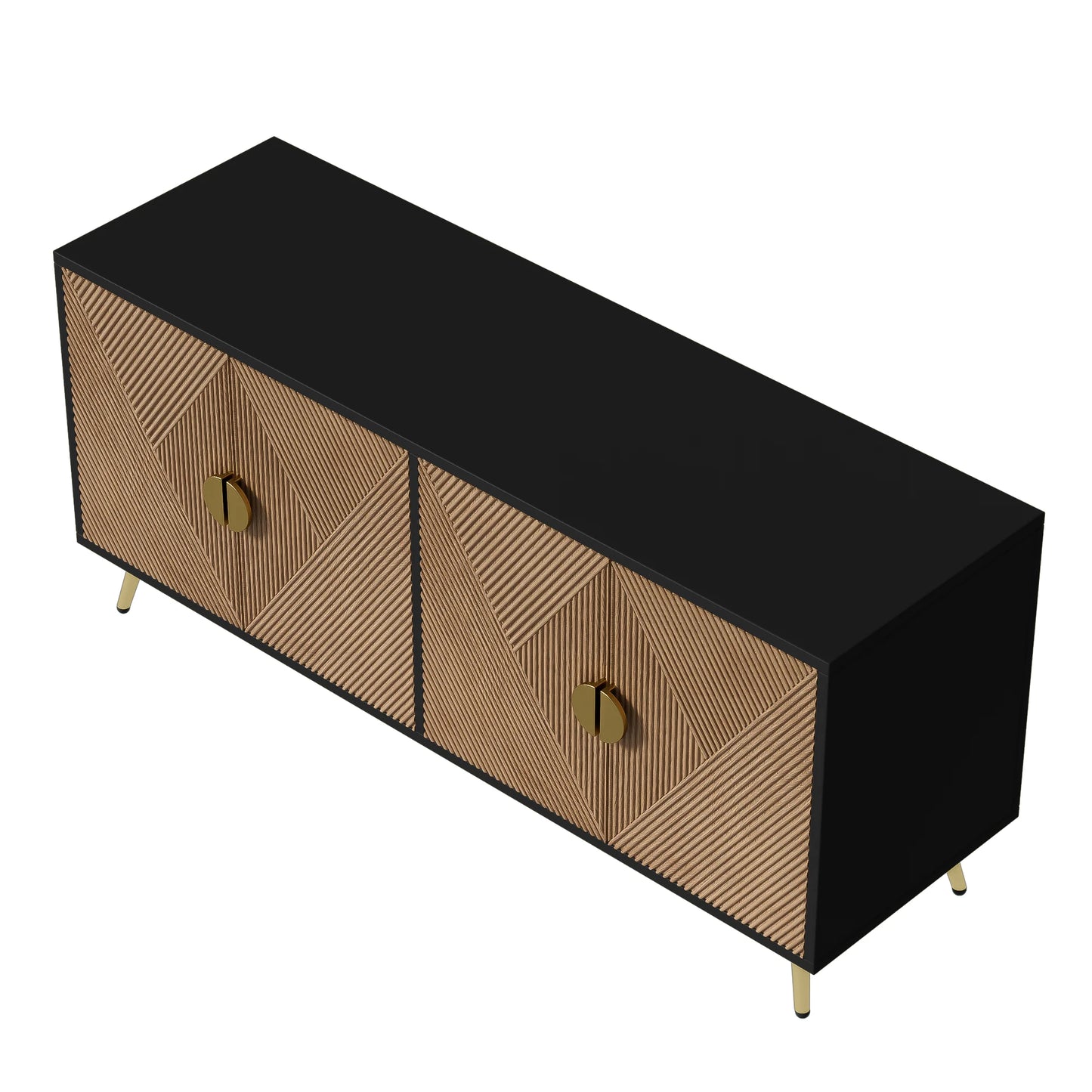 Sideboard 160 cm – Svart & Trä med Guldhandtag och Högglansiga Ben