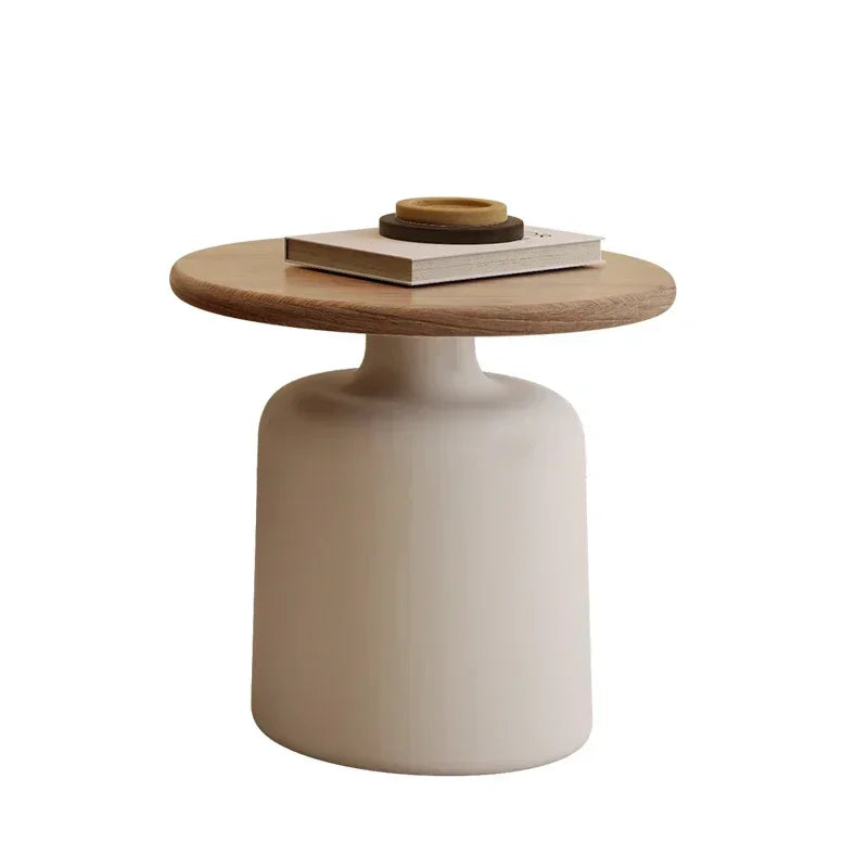 Nordisk Rund Soffbordssats – Modern Design i Trä & Vit Metall