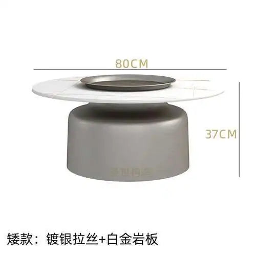 soffbord i marmorsten, fransk rund låg sidobord – nordisk uppsättning för vardagsrumsdekoration