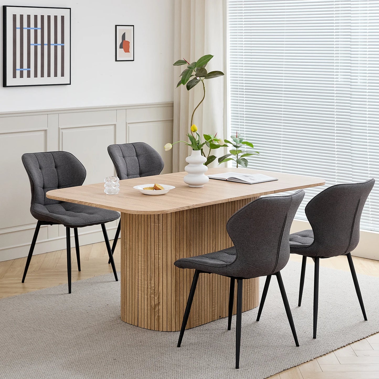 Nordic matbord i massivt trä, rektangulärt, 160 × 90 cm, för 4–6 personer