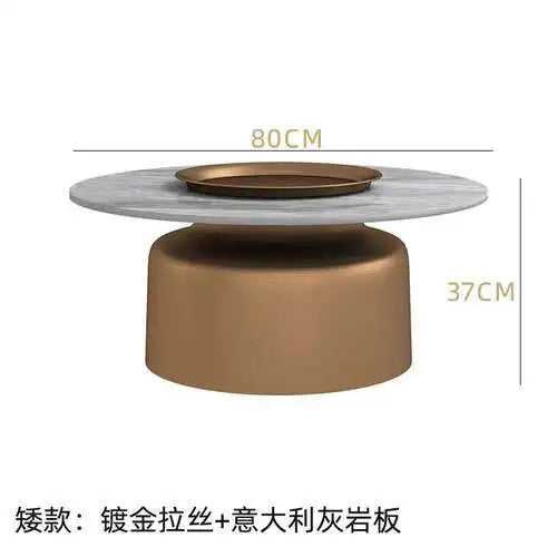 soffbord i marmorsten, fransk rund låg sidobord – nordisk uppsättning för vardagsrumsdekoration