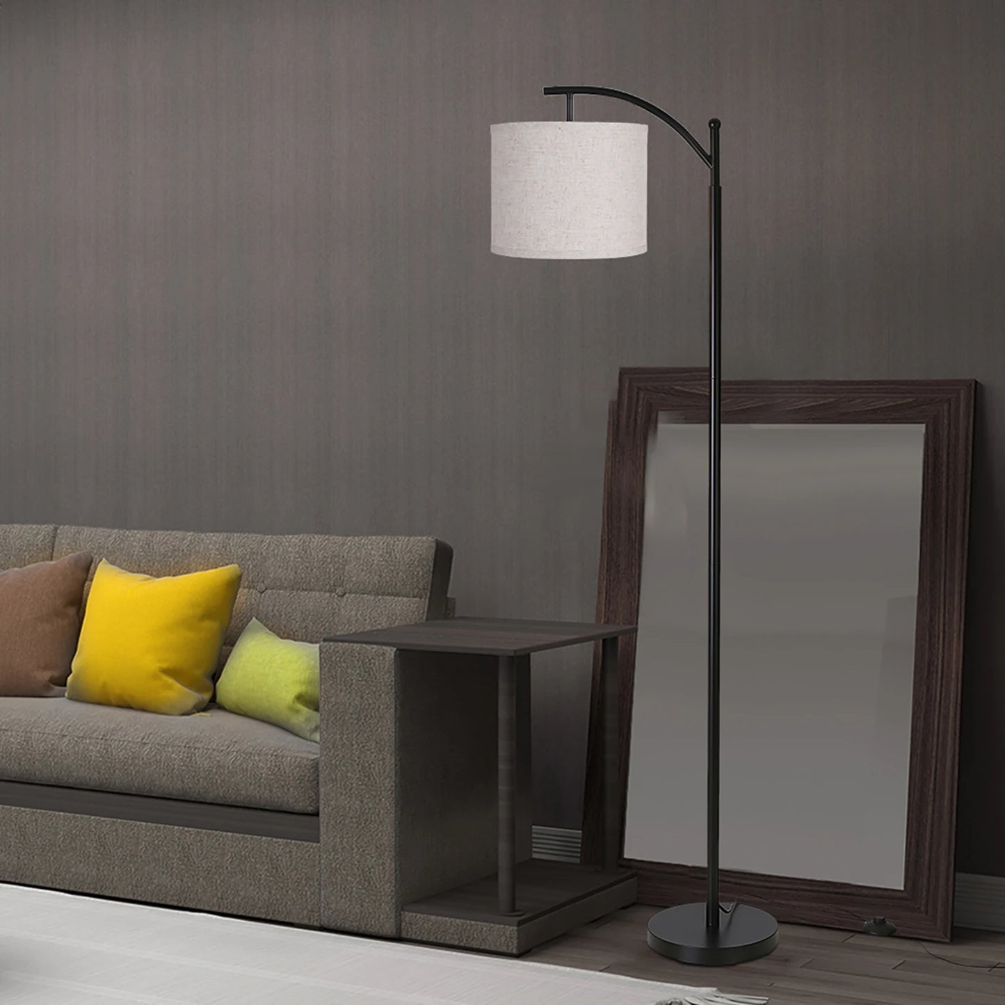 Golvlampa med LED – Bågformad Design & Tygskärm (160 cm)