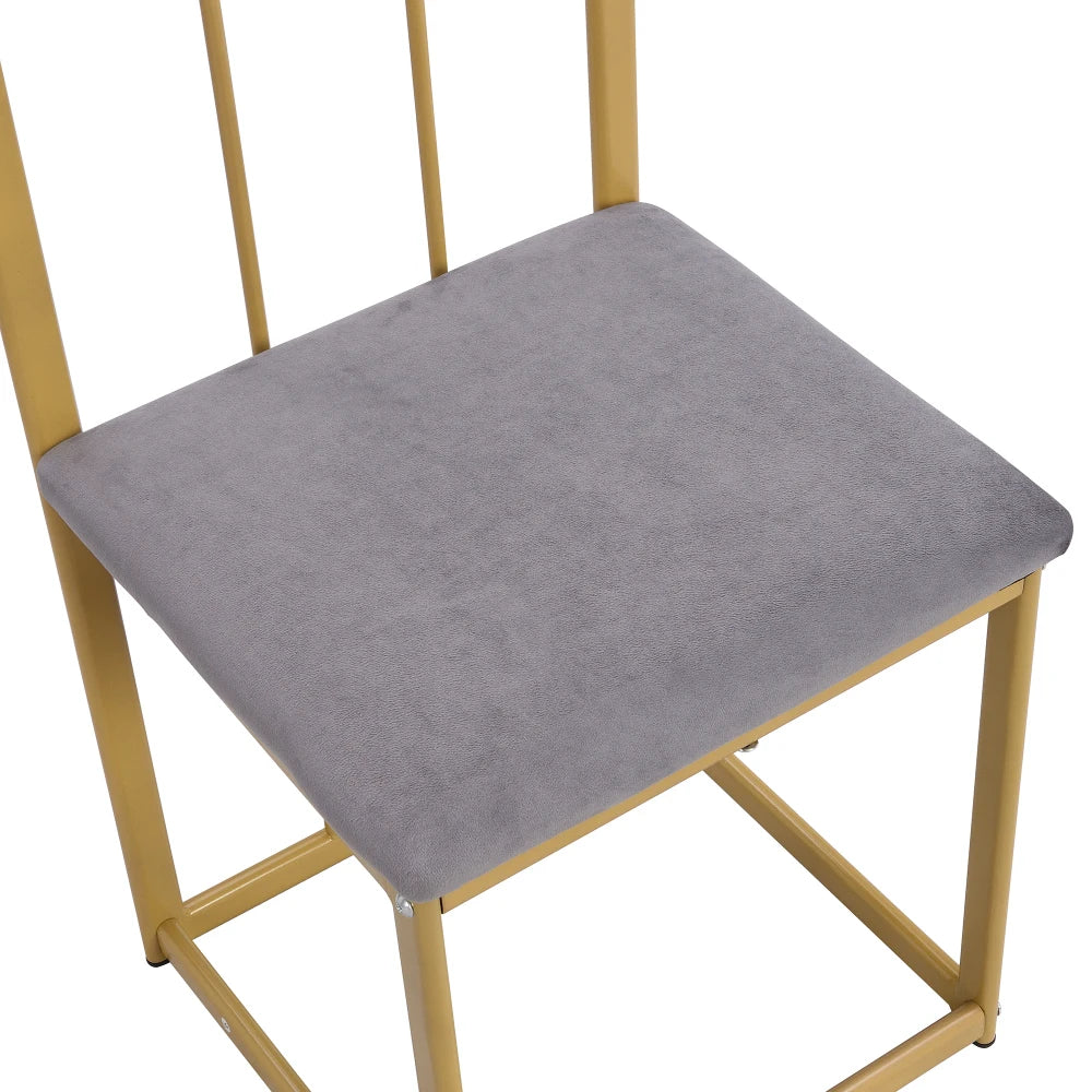 Lyxig Matgrupp med 6 Stolar – Vit Bordsskiva & Guldfärgad Ram