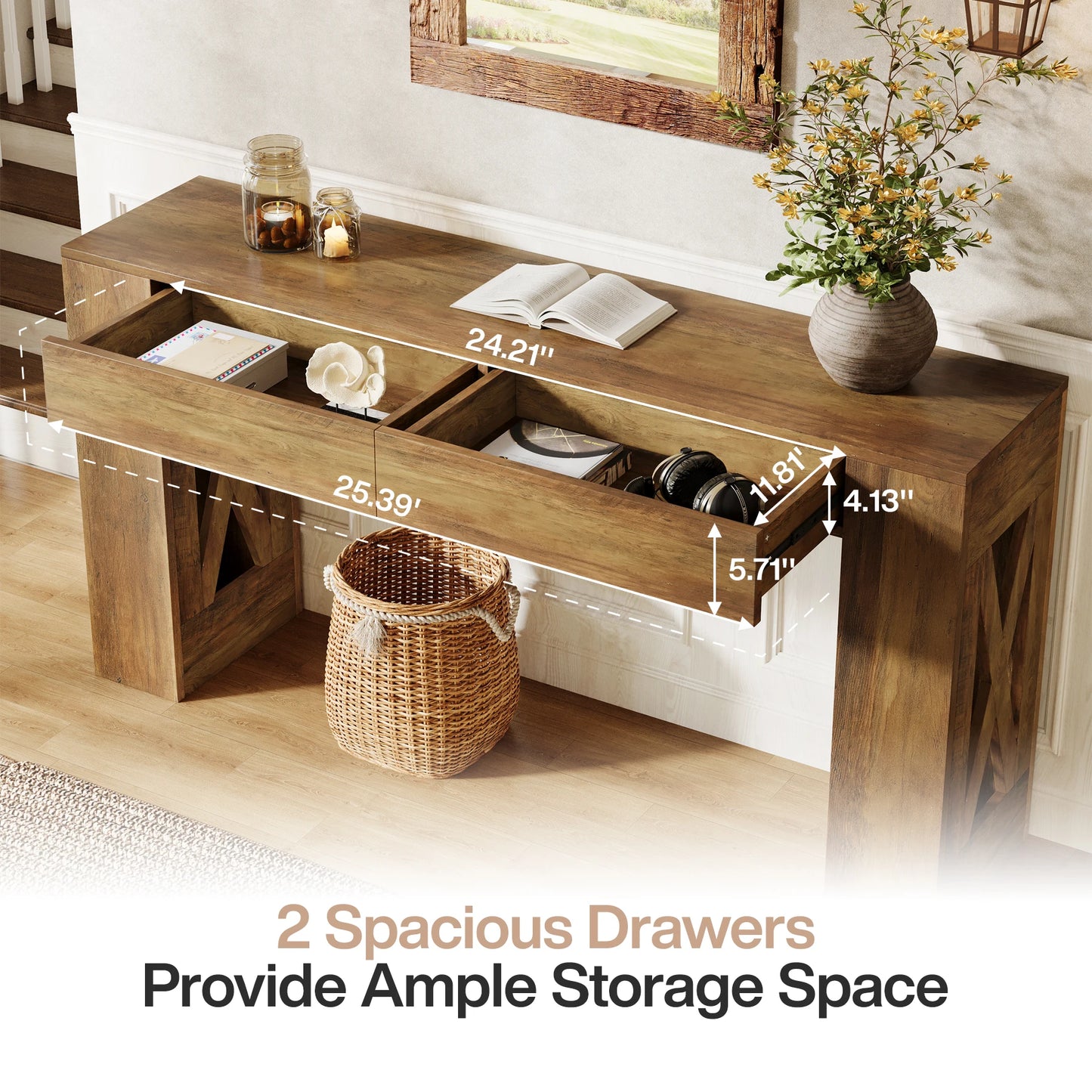 Tribesigns Konsolbord – 160 cm med Lådor & X-ben i Farmhouse-stil