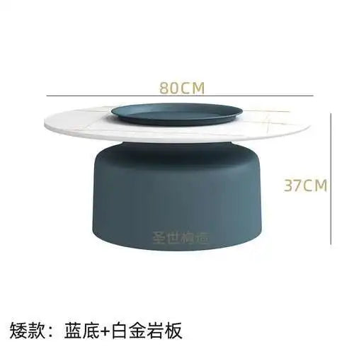 soffbord i marmorsten, fransk rund låg sidobord – nordisk uppsättning för vardagsrumsdekoration