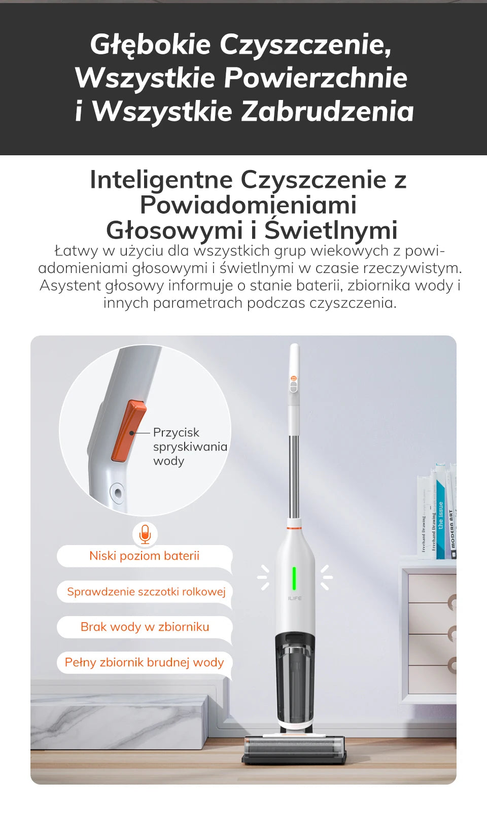 ILIFE W90 Sladdlös våt- och torrdammsugare, 5500Pa sugkraft, 1 min självrengöring, stor dubbel vattentank