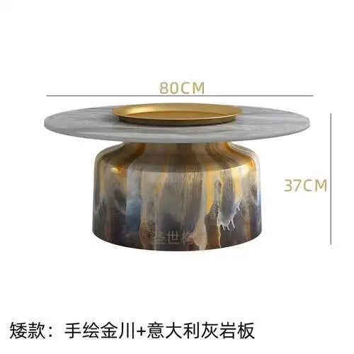soffbord i marmorsten, fransk rund låg sidobord – nordisk uppsättning för vardagsrumsdekoration