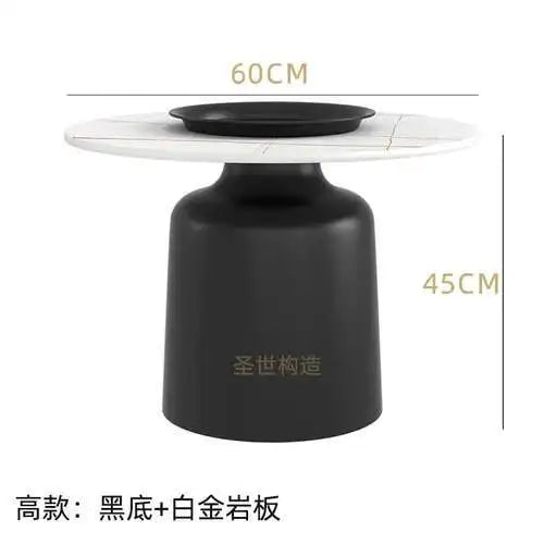 soffbord i marmorsten, fransk rund låg sidobord – nordisk uppsättning för vardagsrumsdekoration