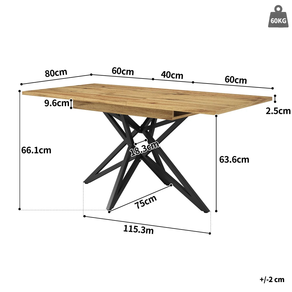 Utdragbart matbord 120–160 × 80 cm – vit marmoreffekt med svarta metallben